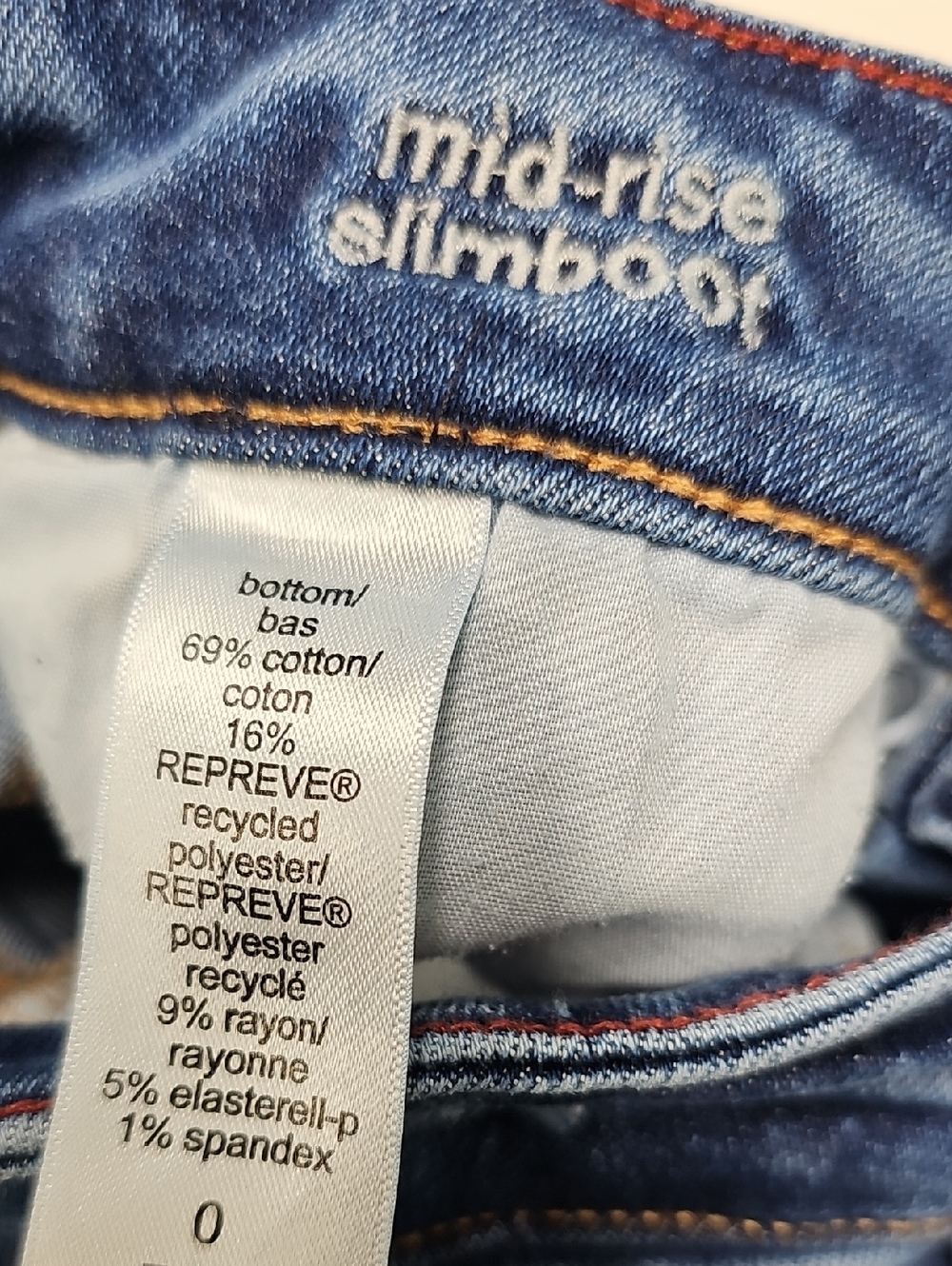 Edgely Mid Rise Slim Boot Cut Faded Disrtress 5 Pocket Dark Wash Jeans, Size 0 - Picture 6 of 8